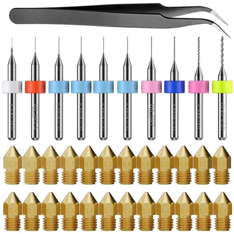 

3D Printer Nozzle Kit MK8 Extruder Nozzles Copper Print Head With Cleaning Drill Bits For Creality CR-10 Ender
