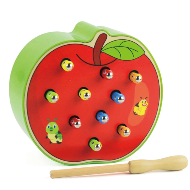 

Детские игрушки, деревянные развивающие Игрушки для раннего развития детей, магнитная игра «Поймай червя», цветная Когнитивная игра