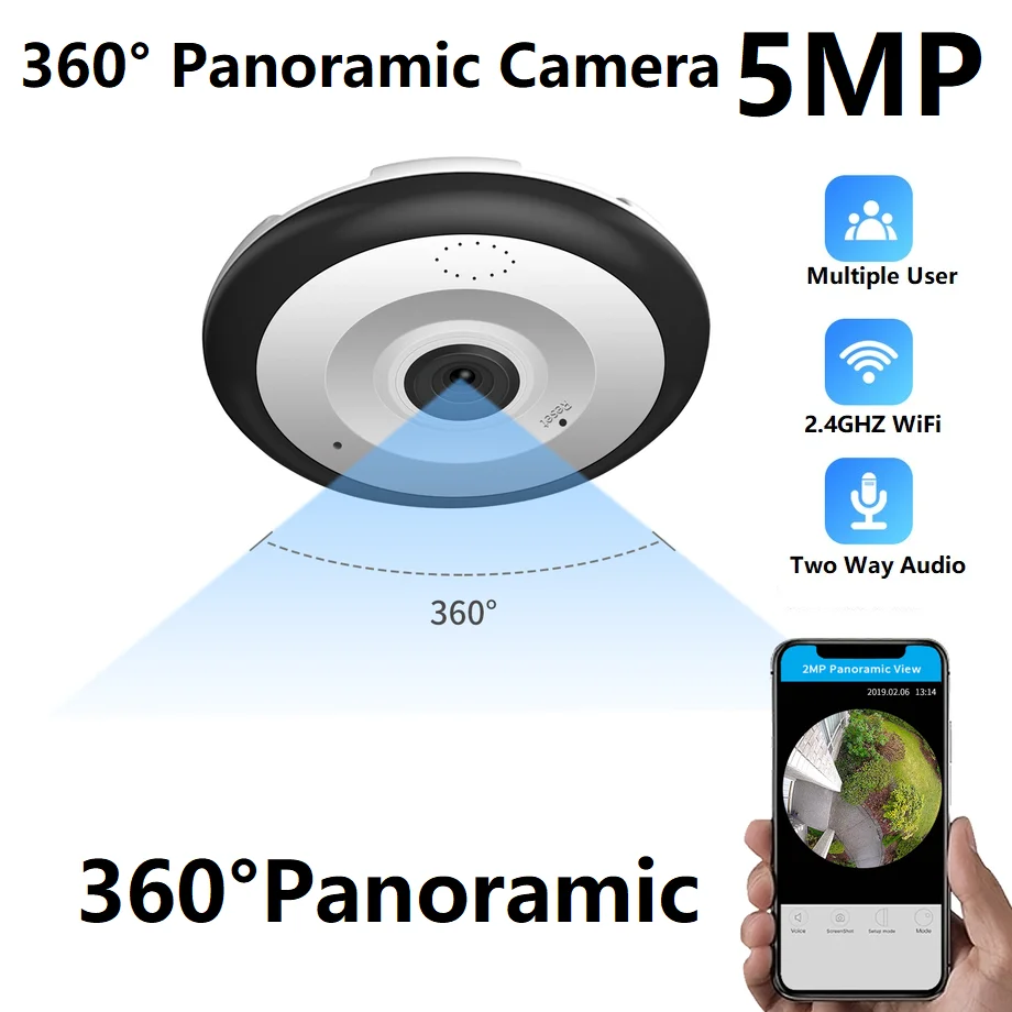 

3MP 5MP WiFi Camera Wireless 360° Panoramic Fisheye Home Security WiFi CCTV Camera Color Night Vision Two Ways Audio V380Pro