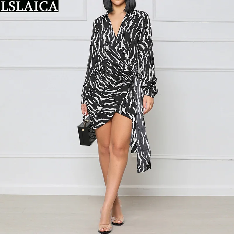 

Elegant Dresses for Women Foraml Long Sleeve Vneck Lace-up Striped Print Mini Dress Party Club Festival Sexy Fashion Robe Female