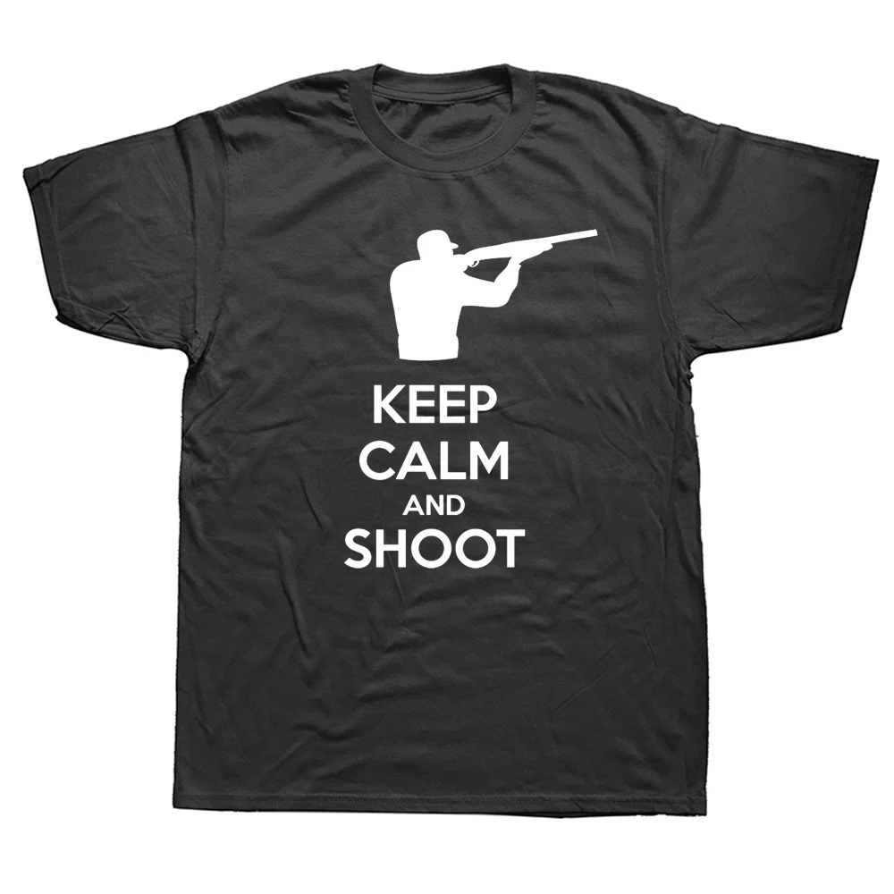 

Футболка мужская летняя с коротким рукавом и принтом «Keep Calm and Shoot»