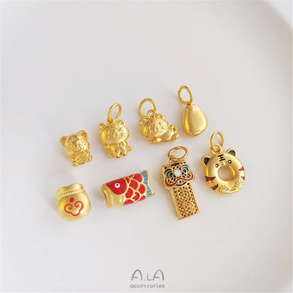 

Gold zodiac five tigers separated by beads Lion Tiger head pendant DIY braided rope bracelet fish shaped Passepartout accessorie