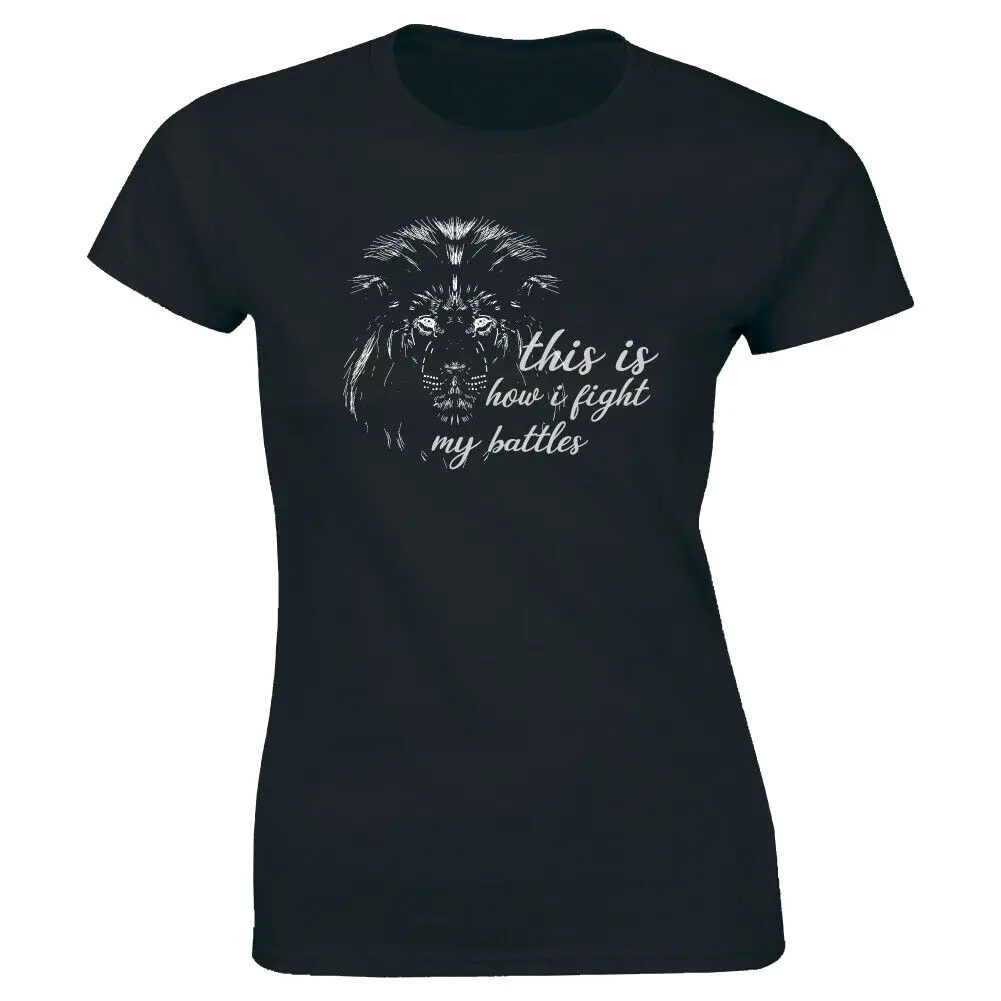 Вот как я сражаюсь со своими сражениями с изображением Льва черная футболка для