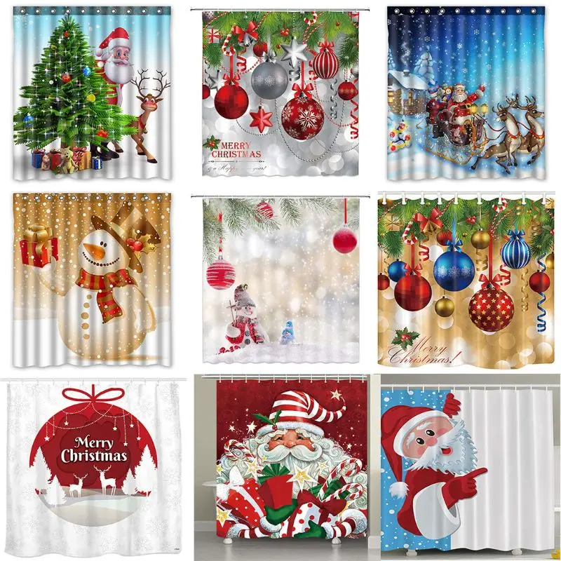 

Christmas Themed Bathroom Shower Curtain - Waterproof Resistant Fabric Polyester