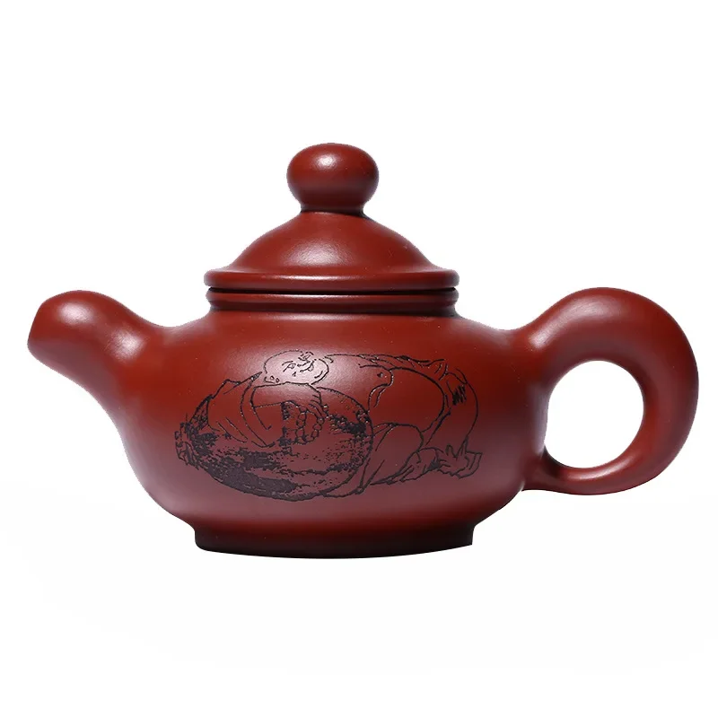 

Dahongpao Carved And Painted Taohong Teapot Zisha Teapot Yixing Handmade Pot Kung-fu Teaware Purple Clay Drinkware For Puer