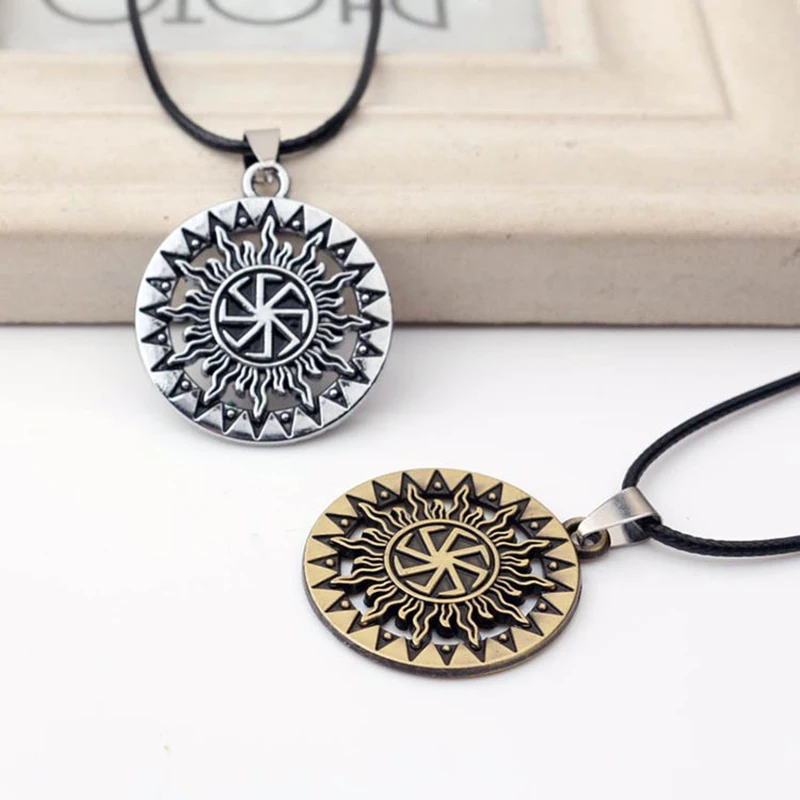 Винтажное колье с подвеской в виде славянского колеса ожерелье полым солнцем для
