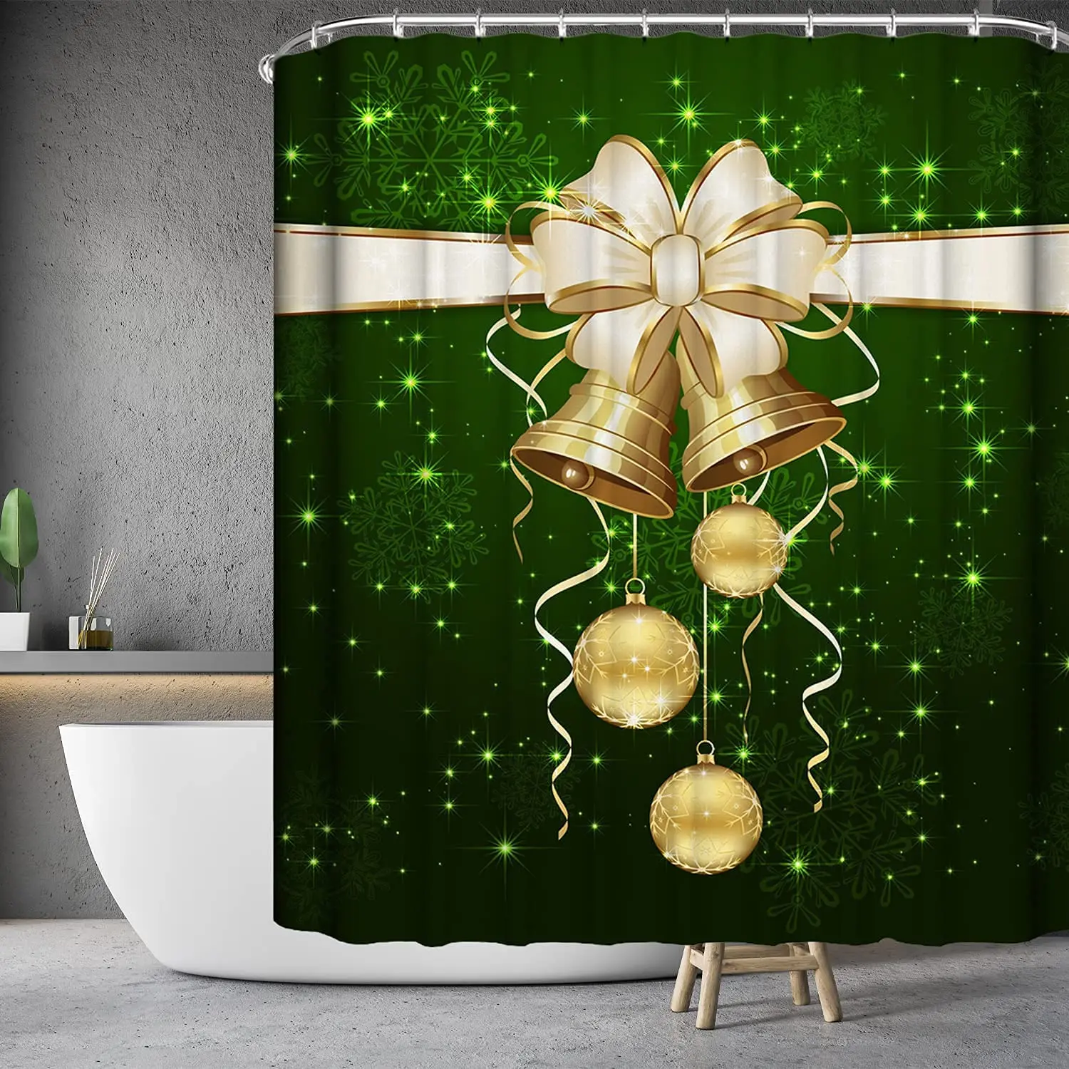 Рождественская душевая занавеска Золотая декоративная с колокольчиком на