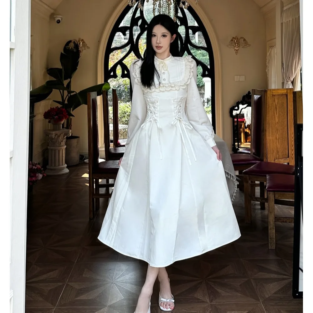 Осенне-зимняя женская одежда French sle Palace Sle White First Love Temperament облегающее талию