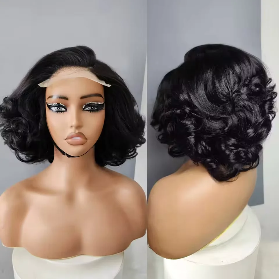Фото Парик из натуральных волос Egg Curly Super High 300% Density, с кружевной передней частью 13x4, парик-боб из натуральных волос с кружевной передней частью 13x4 HD для чернокожих женщин №3