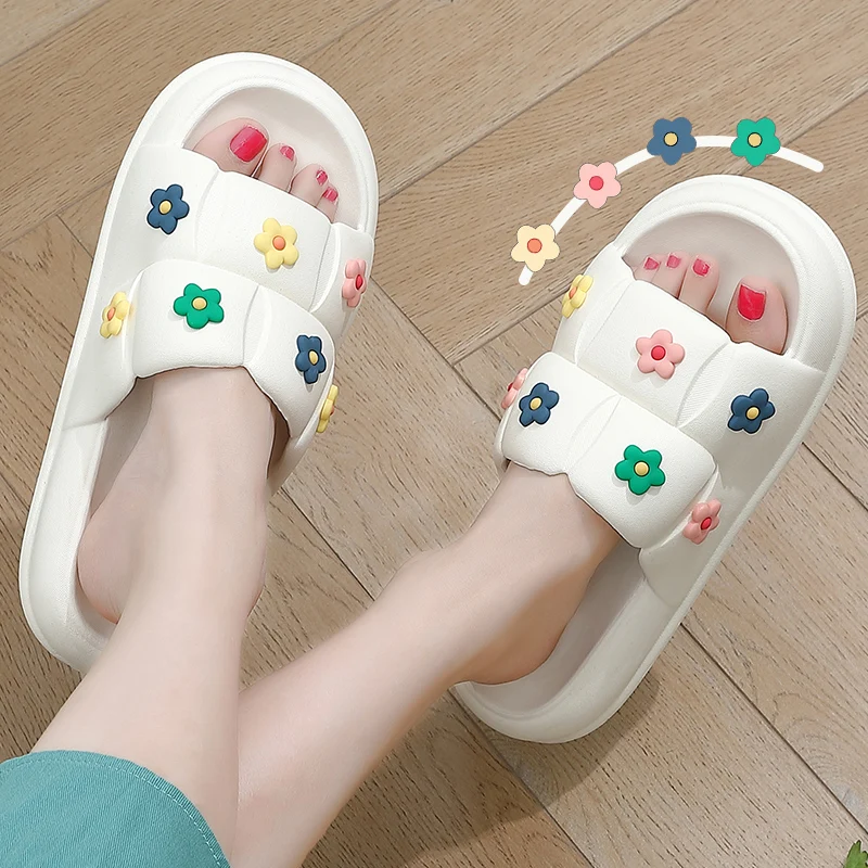 

Women Summer Slippers Cute Flowers Slides EVA Thick Platform Soft Anti-slip Sole Couples Men Sandals Bathroom Ladies Shoes