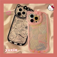 anime kuromi hello kitty cute cat head phone case for iphone 12 11 pro max x xr xs max shockproof transparency tpu cover