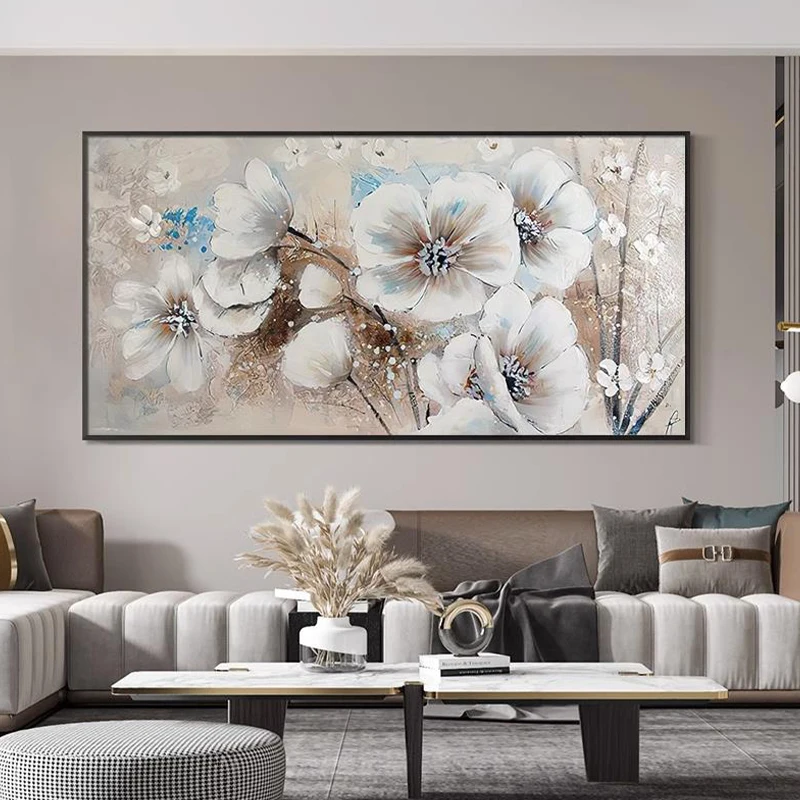 OQ 100% ручная роспись маслом на холсте Современная Абстрактная белая Цветочная