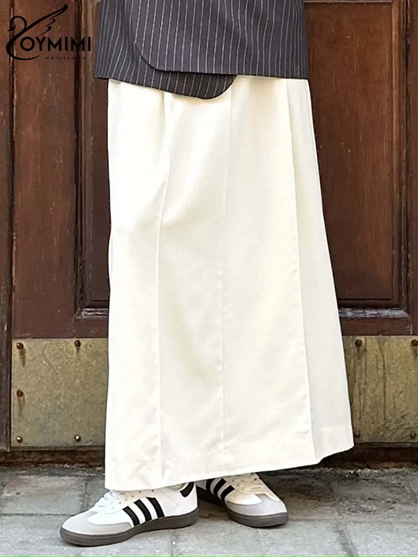 

Oymimi Elegant Beige White Skirts For Women 2023 Fashion High Waisted Ankle-Length Skirts Streetwear Casual Solid Simple Skirts