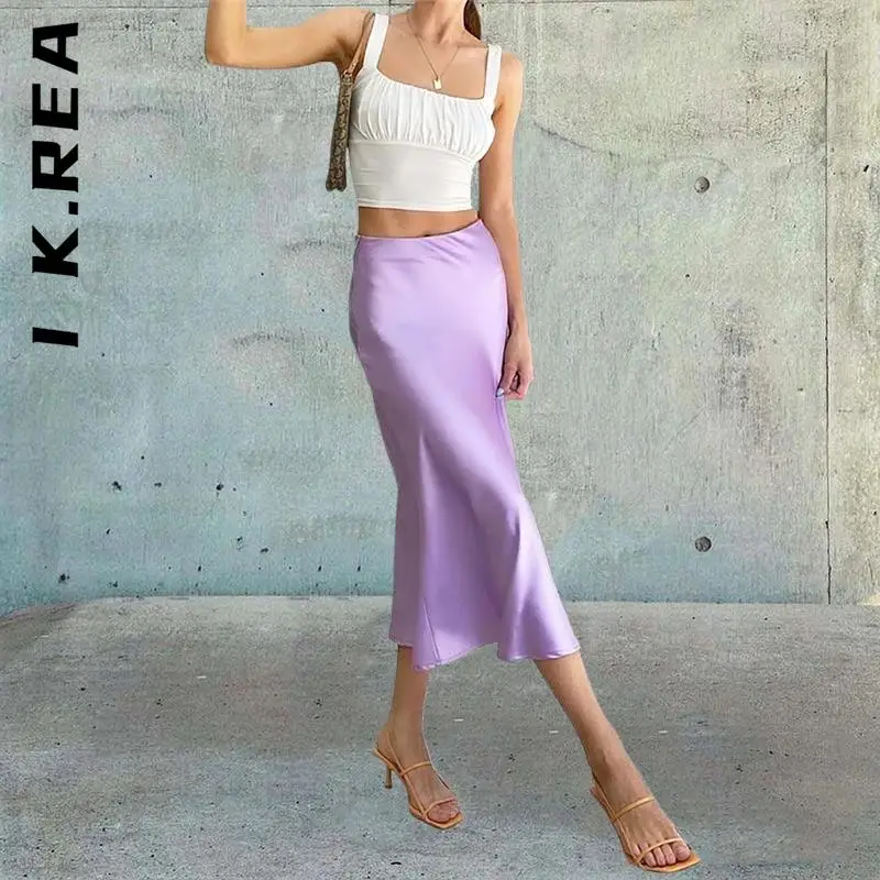 

I K.Rea Split New Women Skirt Super Vintage Women's Skirts High Waist Office Sweet Skirt Midi Skirt Soft Female Streetwear