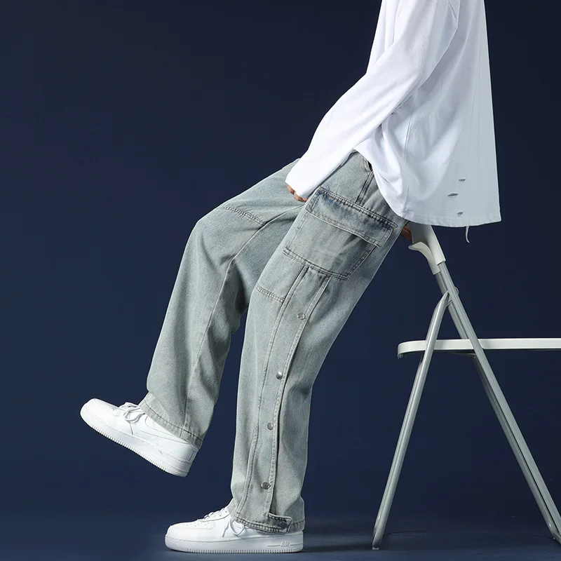 Baggy Jeans Trousers Male Denim Pants Black Wide Leg Pants Men's Jeans Loose Casual Korean Streetwear Hip Hop Harajuku