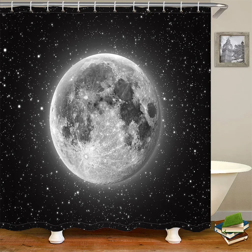

3D Digital Print Milky Way Galaxies Earth at Night Shower Curtain Set for Bathroom Bath Waterproof Fabric with 12 Hooks Deor