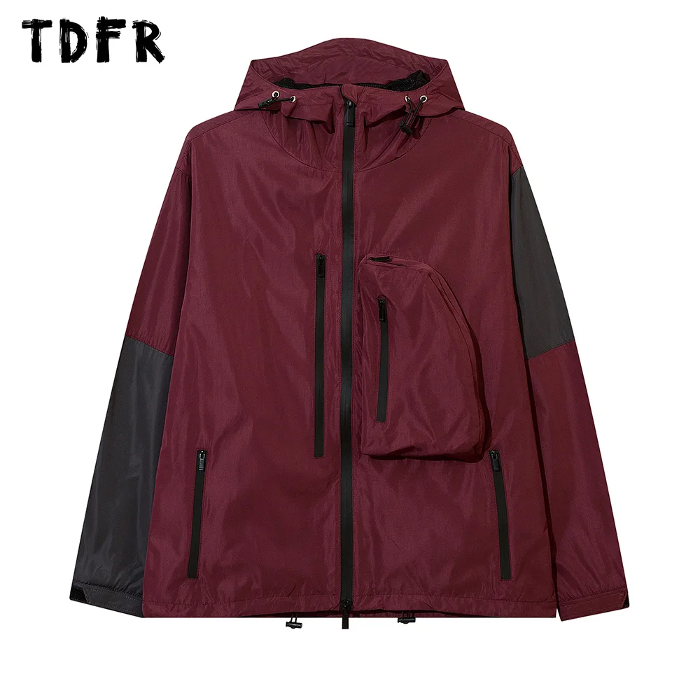 

Contrast Paneled Hooded Windbreaker Mens Autumn Winter Casual Safari Style Loose Drawstring Hem Long Sleeve Outerwear Men Jacket