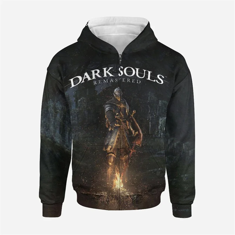 

Men Women Dark Souls Printed Vintage Knight Zip Up Hoodies Oversize Long Sleeve Sweatshirt Spring Autumn Hip Hop Punk Streetwear