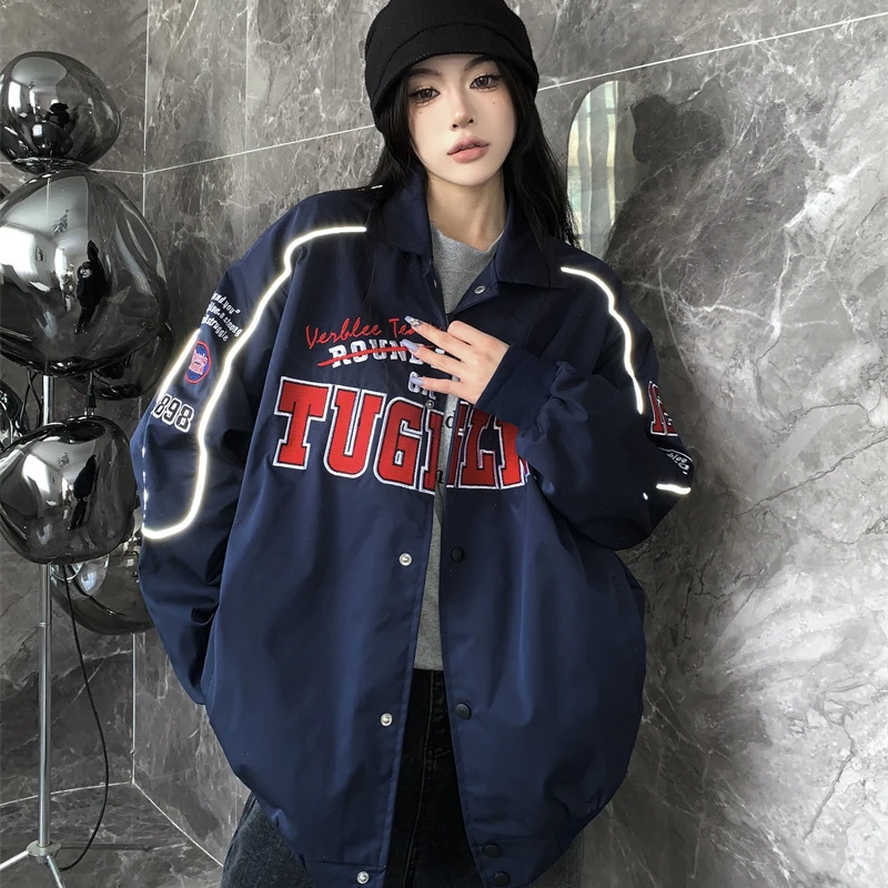 

Fall fashion brand embroidered jacket jacket female hip hop loose student casual baseball suit couple racing suit