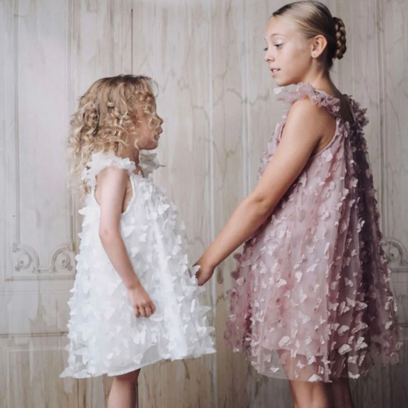 

2023 Летнее Детское платье для девочек, детское платье с цветочным рисунком бабочки для девочек, летающие рукава, марлевое платье, одежда для девочек