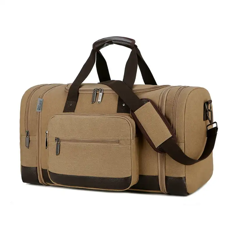 

Deluxe Khaki Large Capacity Travel Duffel Bag for Men, Weekender Tote Trolley Bag,Stop-Fuss Carry on Luggage Bags for Trip, Adve