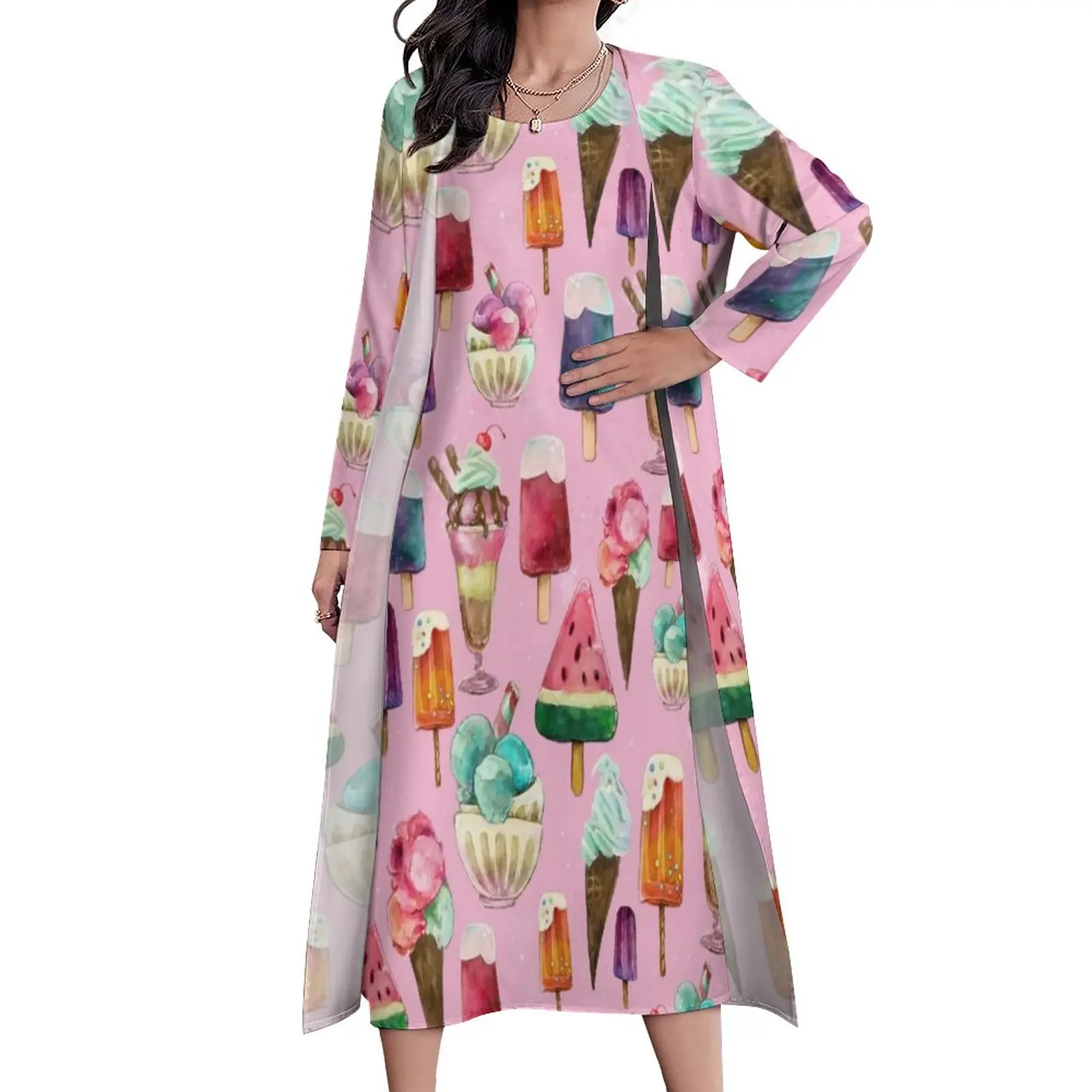 

Sweet Ice Dress Cartoon Popsicle Kawaii Maxi Dress Streetwear Bohemia Long Dresses Two Piece Design Oversized Clothes