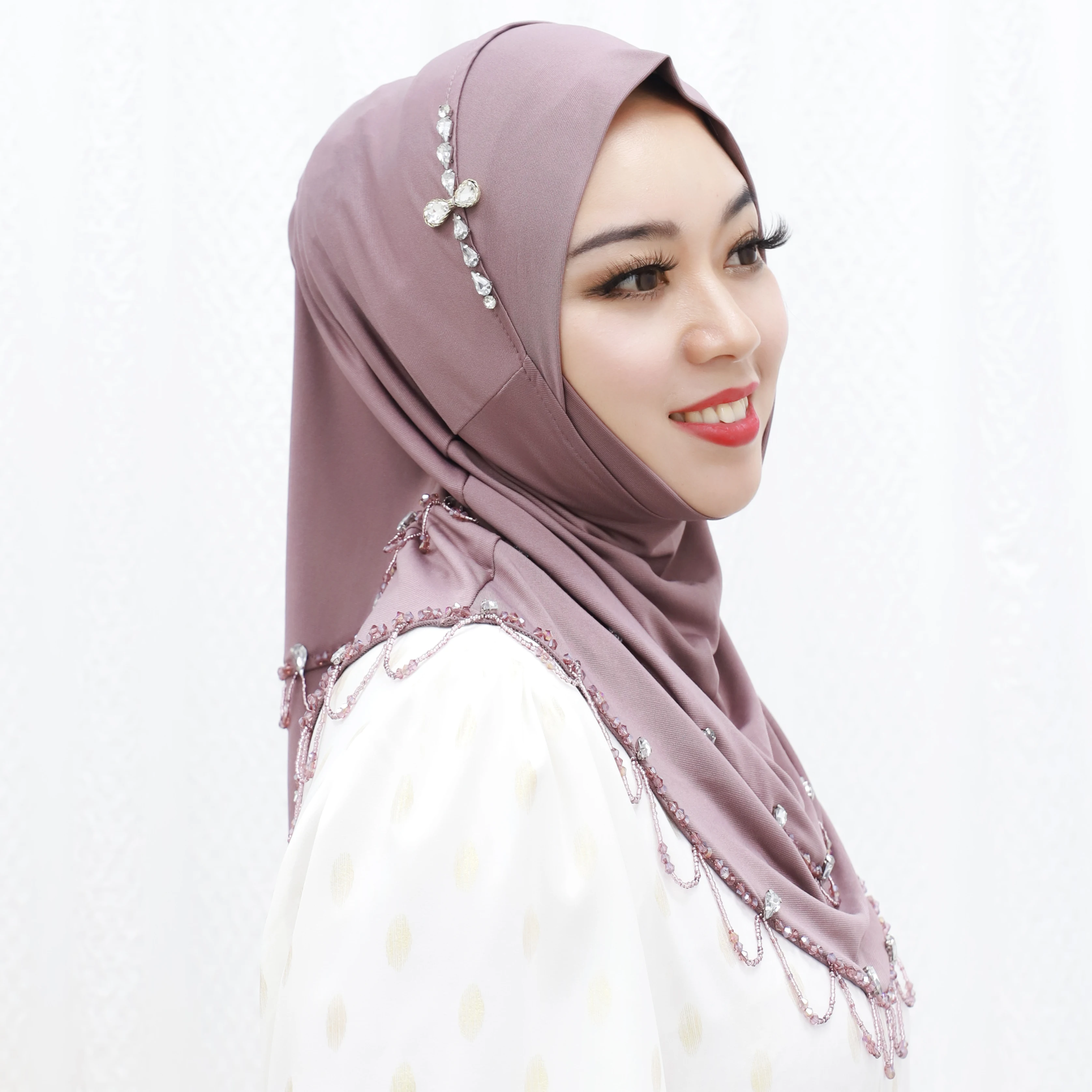 Женский Элегантный Однотонный Арабский Хиджаб С Цветочным Узором Из Бисера