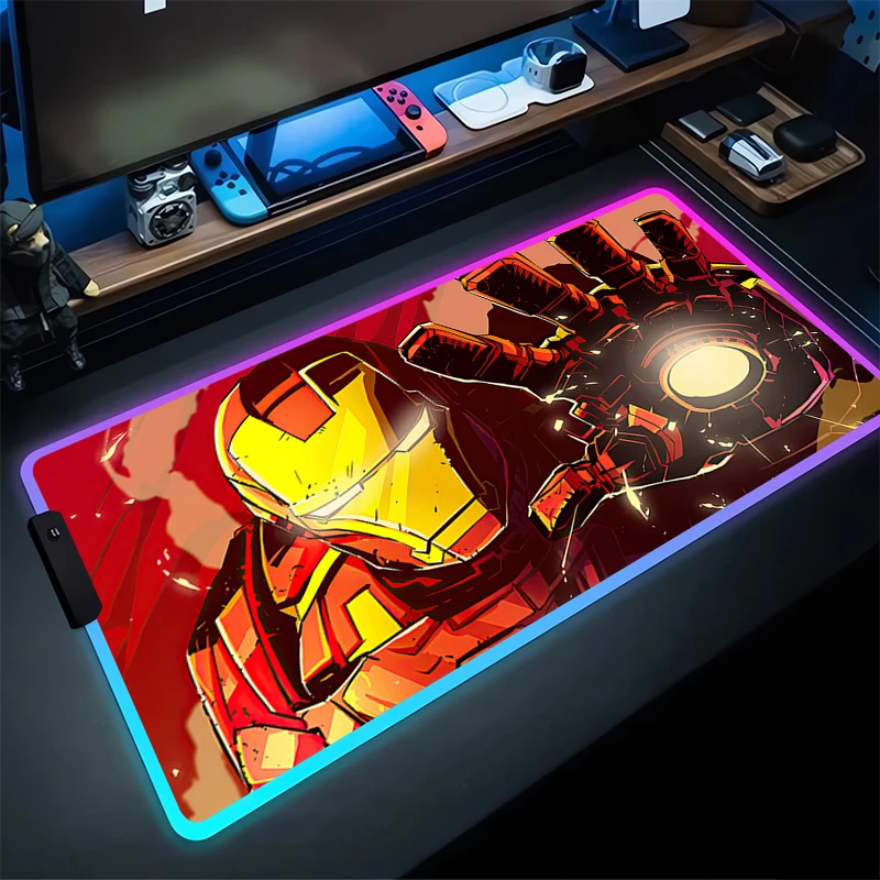 Большой игровой коврик для мыши RGB I-Iron Man нескользящий компьютерной клавиатуры