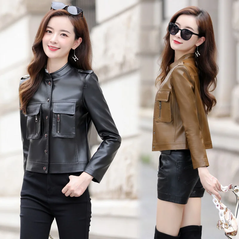 100% genuine real Leather short style, spring 2023, new Korean version, slim fitting leather jacket, early autumn women's coat