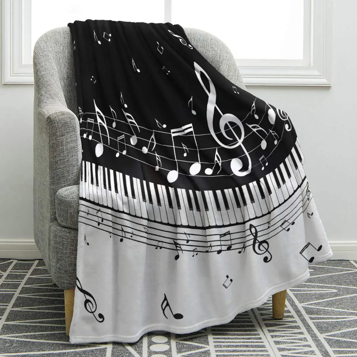 

Piano Music Note Black Blanket Soft Warm Print Throw Blanket Ligtweight Durable Cozy for Music Lover Adults Teens Best Gifts