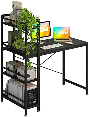 

Computer Desk with 4-Tier Bookshelf, Home Office Desk Writing Workstation Study Table Multipurpose for Small Space Work - Natura
