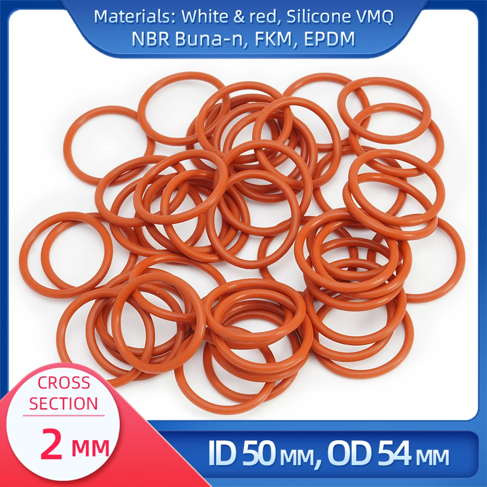 

O Ring CS 2 mm ID 50 mm OD 54 mm Material With Silicone VMQ NBR FKM EPDM ORing Seal Gaske