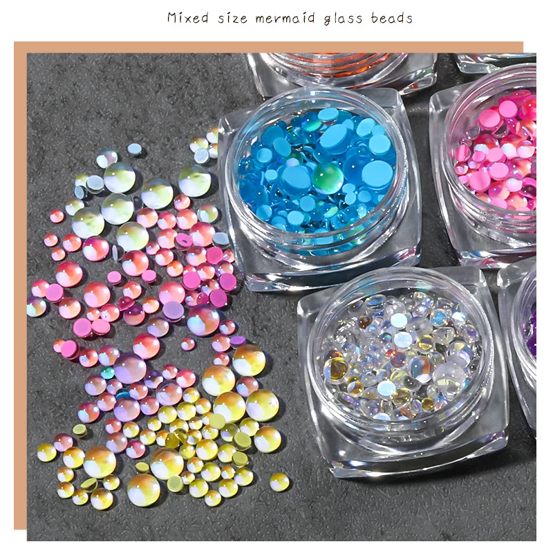

Candy Colors Mixed Size Mermaid Round Glass Crystal Beads AB 3D Nail Art Rhinestones DIY Flatback Jewelry Stones Decorations