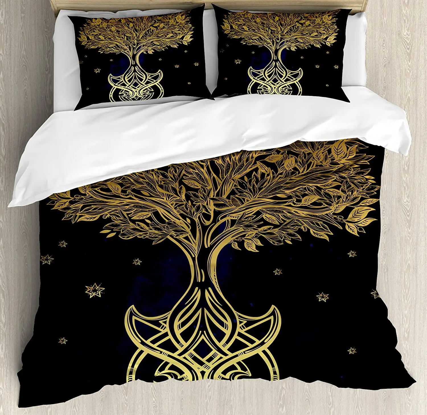 

Tree of Life Bedding Set Comforter Duvet Cover Pillow Shams Romantic Plant Night with Stars in Sky Bedding Cover Double Bed Set