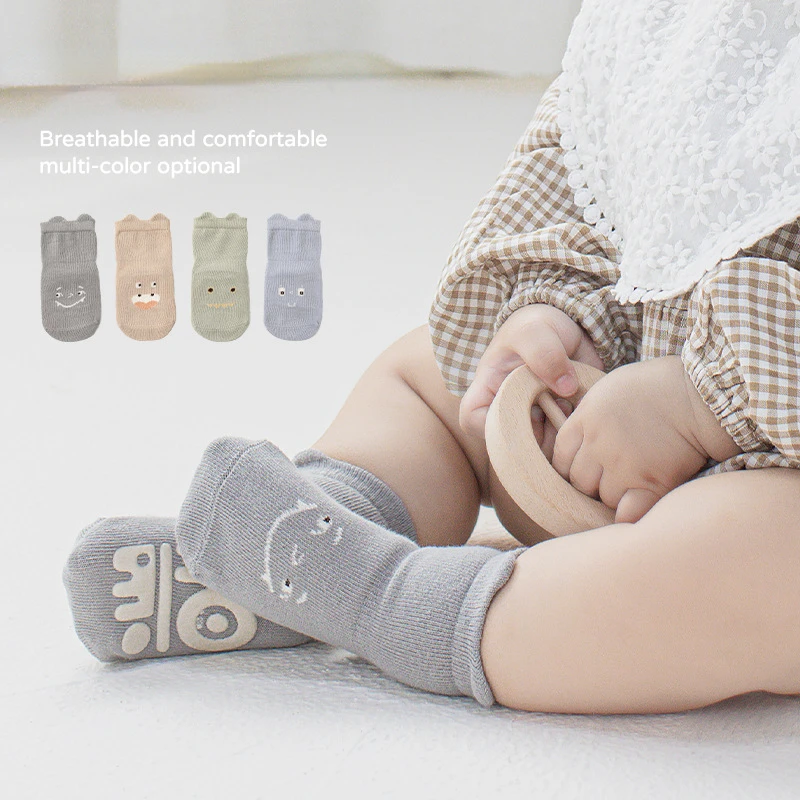 4pairs Baby Socks Autumn Winter Boys Girls Cartoon Ear Shape Newborn Toddler Non-slip Floor Mid Tube Sock Clothing Accessories
