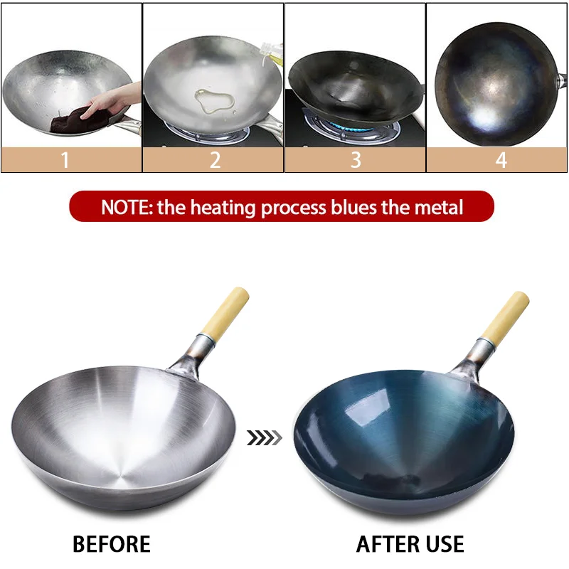 Китайская железная антипригарная деревянная ручка традиционный вок без