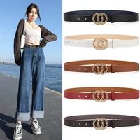 european and american fashion retro smooth double loop hollow round buckle belt personalized versatile girls dress belts