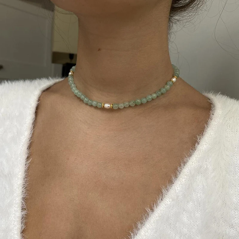 

Женское Ожерелье-чокер с бусинами, ожерелье из зеленого нефрита с натуральным жемчугом неправильной формы в богемном стиле, 2023