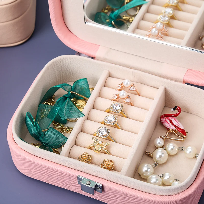 Portable PU Leather Travel Jewelry Storage Box Earrings Ring Necklace Velvet Small Jewellery Casket Jewelry Case Organizer