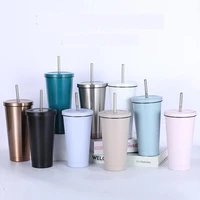 500750ml 304 stainless steel straw thermos mug with lid large capacity portable travel mug double layer vacuum stainless steel