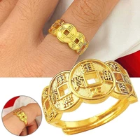 vintage wufu coin ring for men women lucky coin opening adjustable ring retro money ring hollow ring birthday z4e2