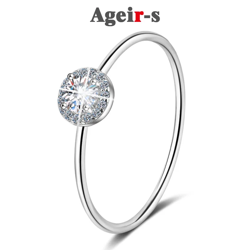 

AGEIR-S 30 Cent D Color Moissanite Ring for Women Wedding Fine Jewely with Certificete 100% Sterling Sliver 18k White Gold Z126