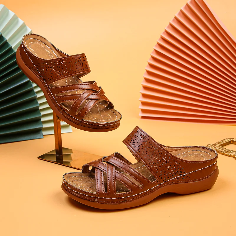 

New Women Premium Orthopedic Open Toe Sandals Summer Vintage Anti-slip Breathable Leather Casual Female Platform Retro Shoes