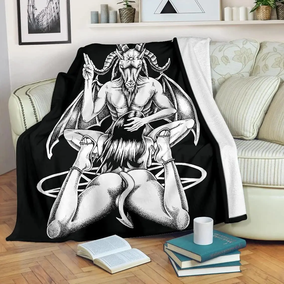 

Baphomet Blanket, Warm Home Soft Cozy Portable Fuzzy Throw for Couch Bed Sofa,Demon Baphomet Satanic Symbol Horror Goat Blankets