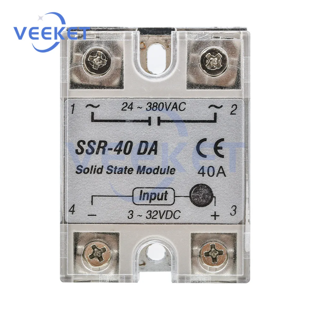 

Твердотельное реле SSR SSR-40DA 3-32 DC Control 24-380 AC White Shell Однофазное твердотельное релейное устройство