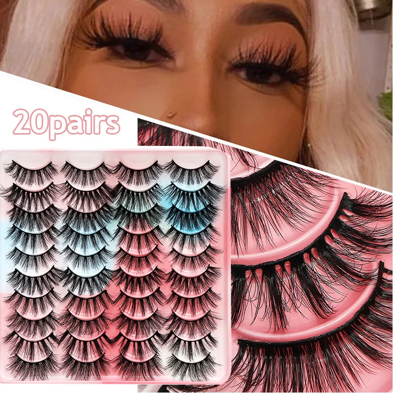 

20 Pairs Natural 3d Mink Lashes Soft False Eyelashes Cross Messy Dense Eye Lashes Extension Makeup Faux Eye Makeup Reusable