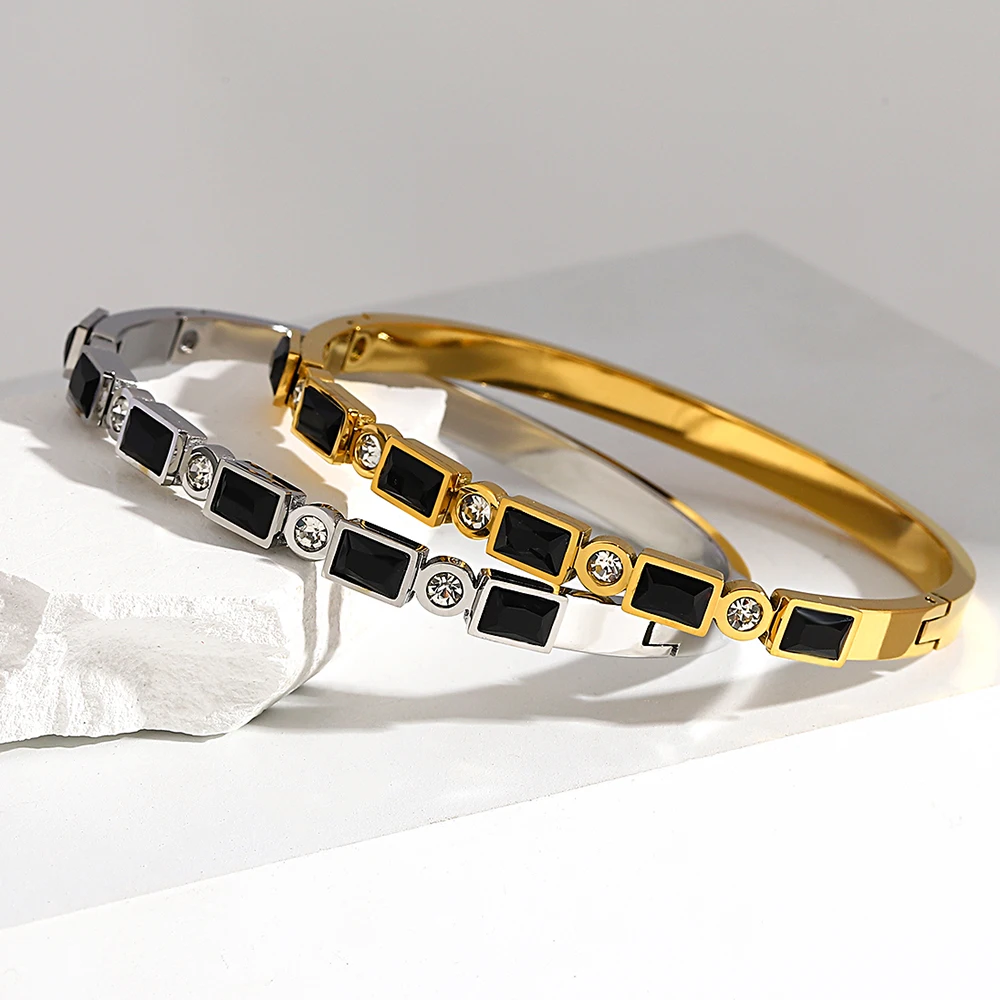 DODOHAO модная новинка металлическая Текстура золотой серебряный цвет черная эмаль гометрические браслеты из нержавеющей стали браслеты для женщин ювелирные изделия