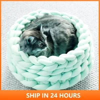 warm soft dog cat bed mats handmade knit pet kennel detachable small dogs cats cave basket puppy sleeping bags cozy pets house 2