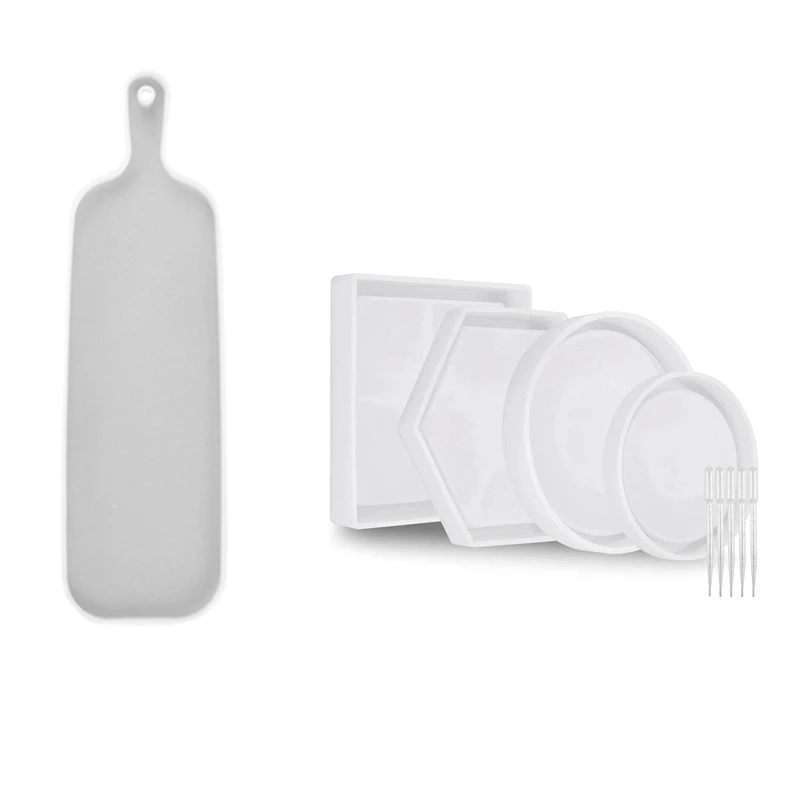 

2Set Resin Coaster Silicone Mold Casting Kit With DIY Epoxy Mold Handle Tray Silicone Mold