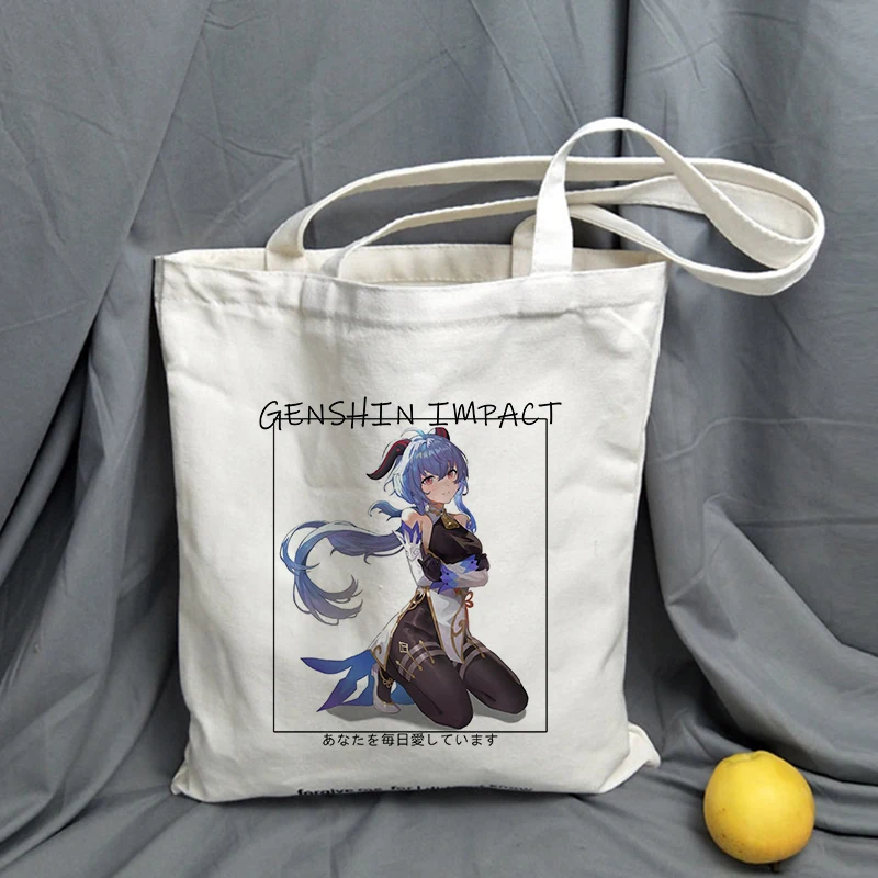 

Аниме Сумка-тоут Game Genshin Impact, сумки для покупок, сумка для покупок, сумка на плечо большой емкости, Женская Холщовая Сумка, многоразовые эко-с...